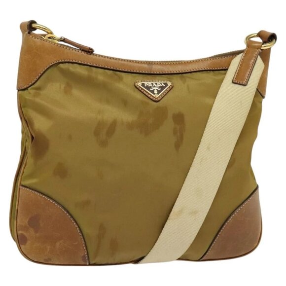 PRADA Shoulder Bag Nylon Leather Beige Gold Auth 140625 - Picture 2 of 16